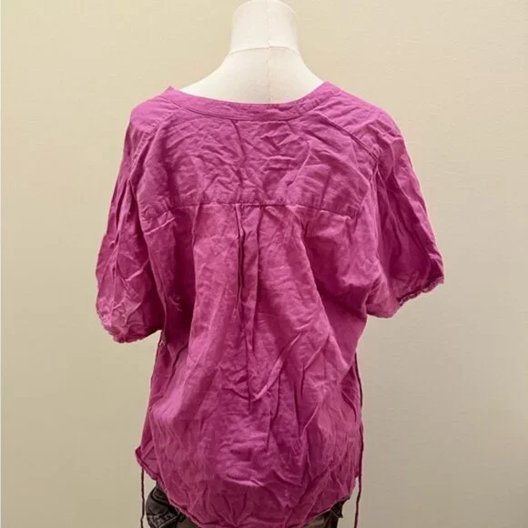 Free People Pink Ruched Blouse with Elbow-Length Sleeves - Picture 4 of 5